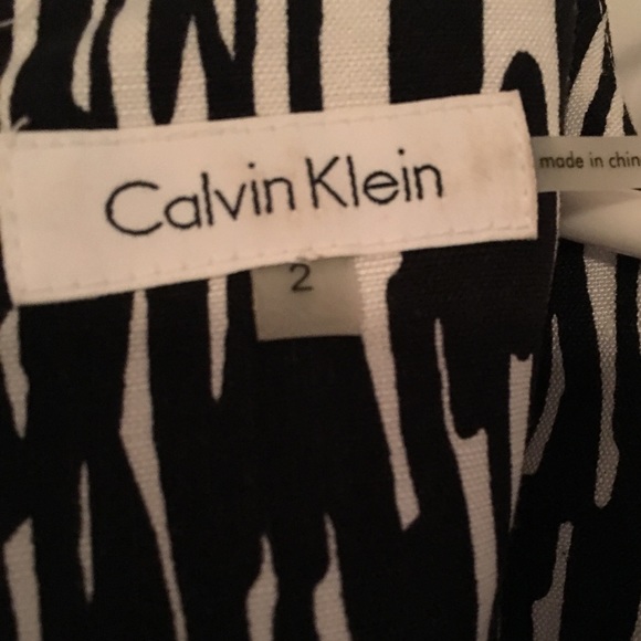 CALVIN KLEIN Linen Blend Sheath Dress BW Print Sz2 - Picture 6 of 8